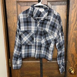 Ci Sono Black and Gray Plaid Utility Jacket